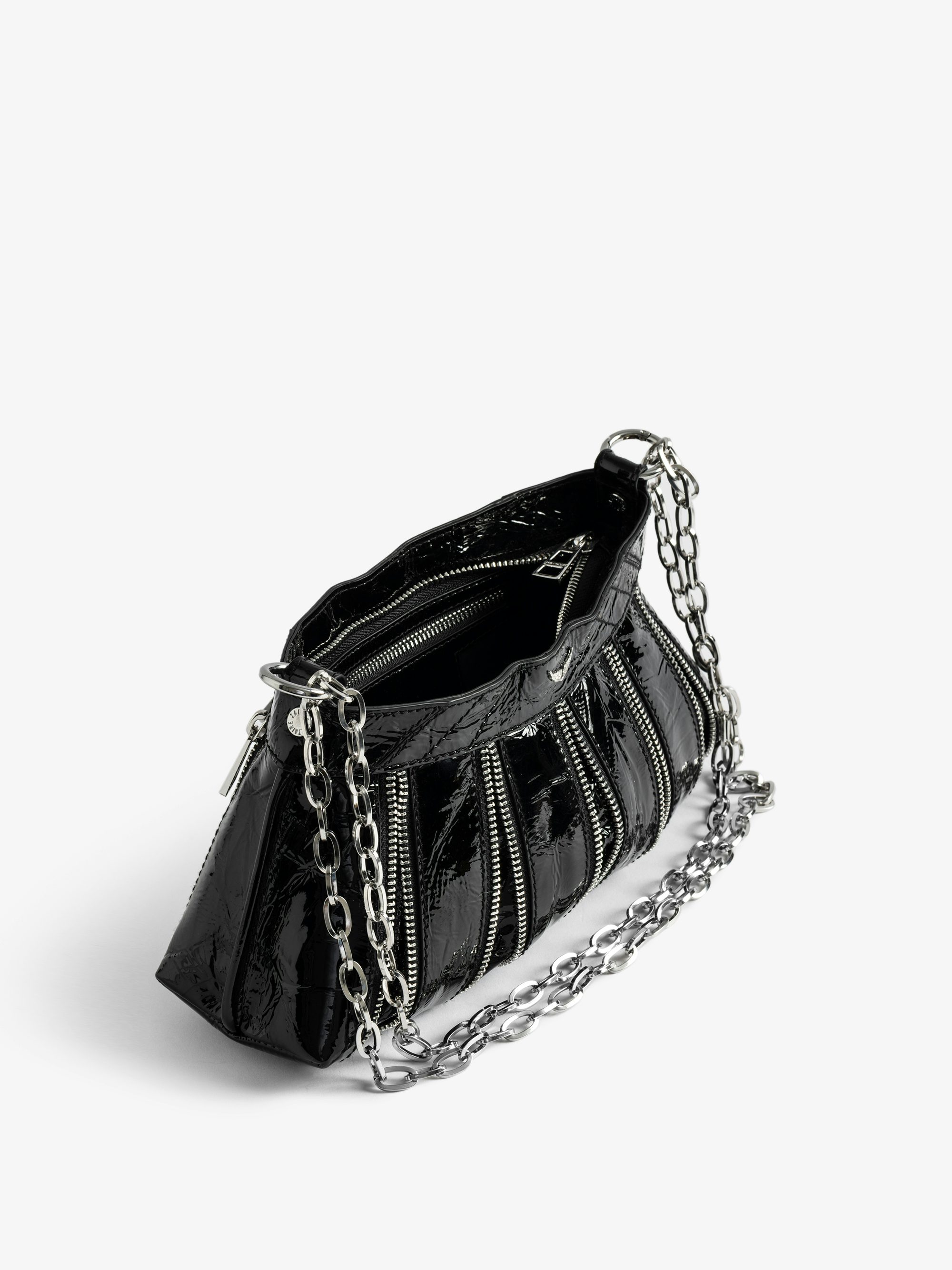 Sunny Mood Zip Bag - Small multi-zip bag in crinkled patent leather with adjustable strap and signature wings.